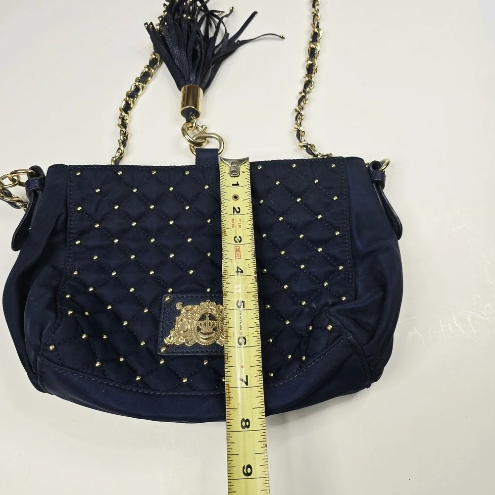 Juicy Couture Navy‎ Quilted Studded Crossbody Bag Chain Gold Monogram Tassel